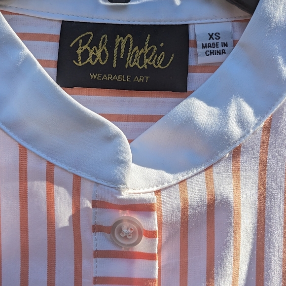 Bob Mackie Wearable Art Embroidered Floral Stripe Button Down - Picture 2 of 3